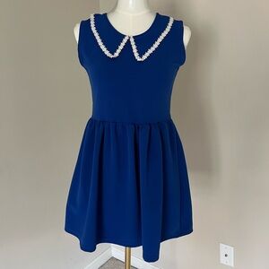 Navy Collar Sleeveless Fit-and-Flare Dress